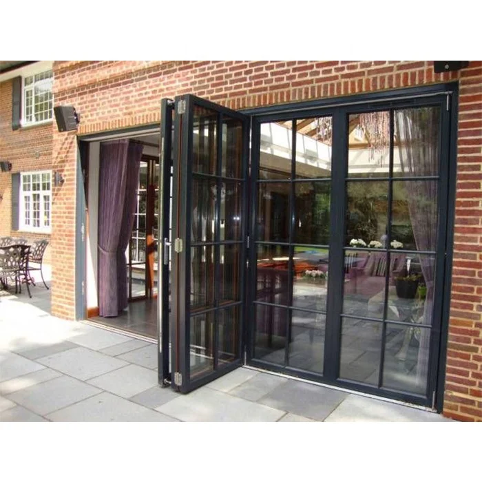 Foldable multi folding door aluminum sliding and swing glass double lowe bi fold doors