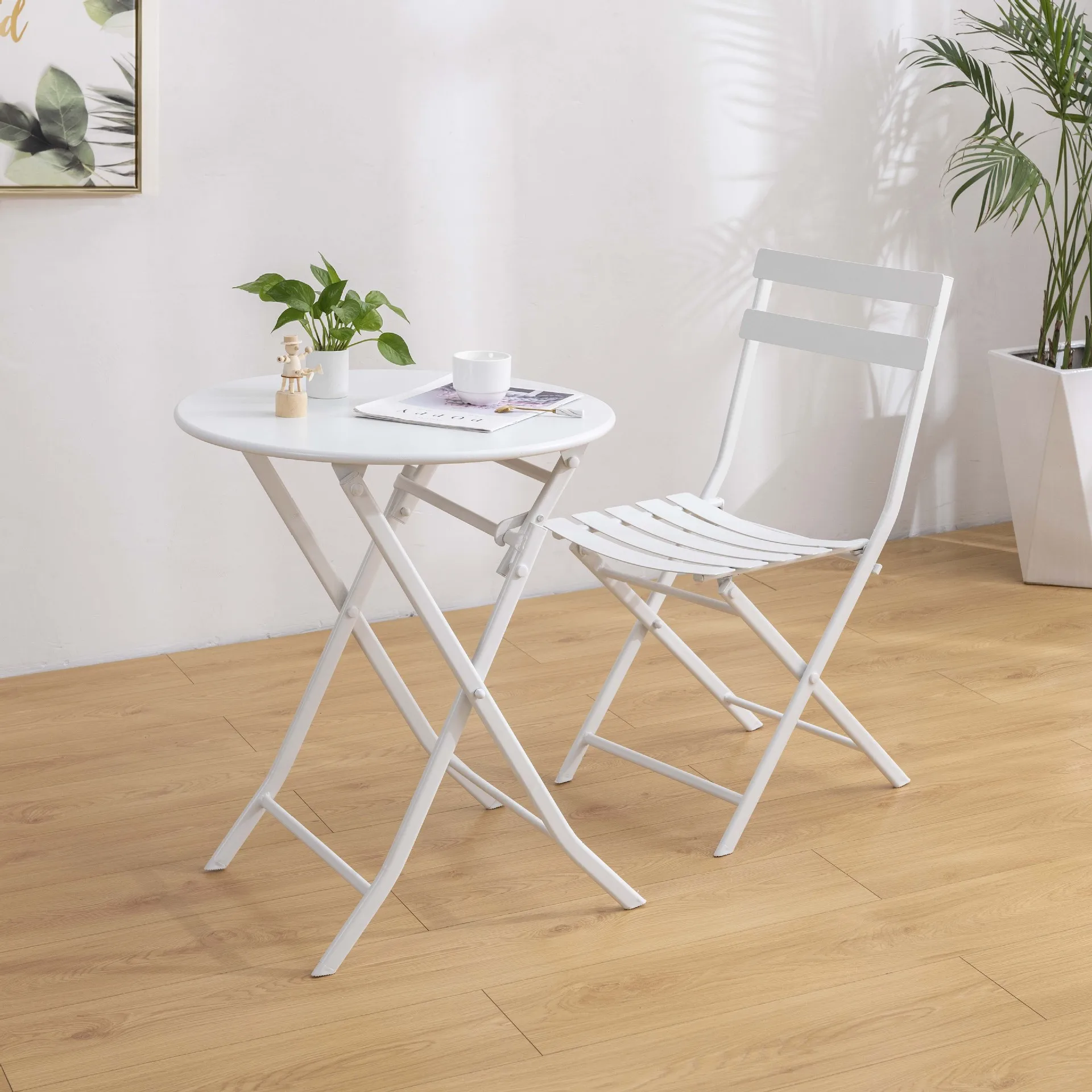 Outdoor Full Metal Bistro Set Round Table and 2 Chairs for Balconies & Gardens