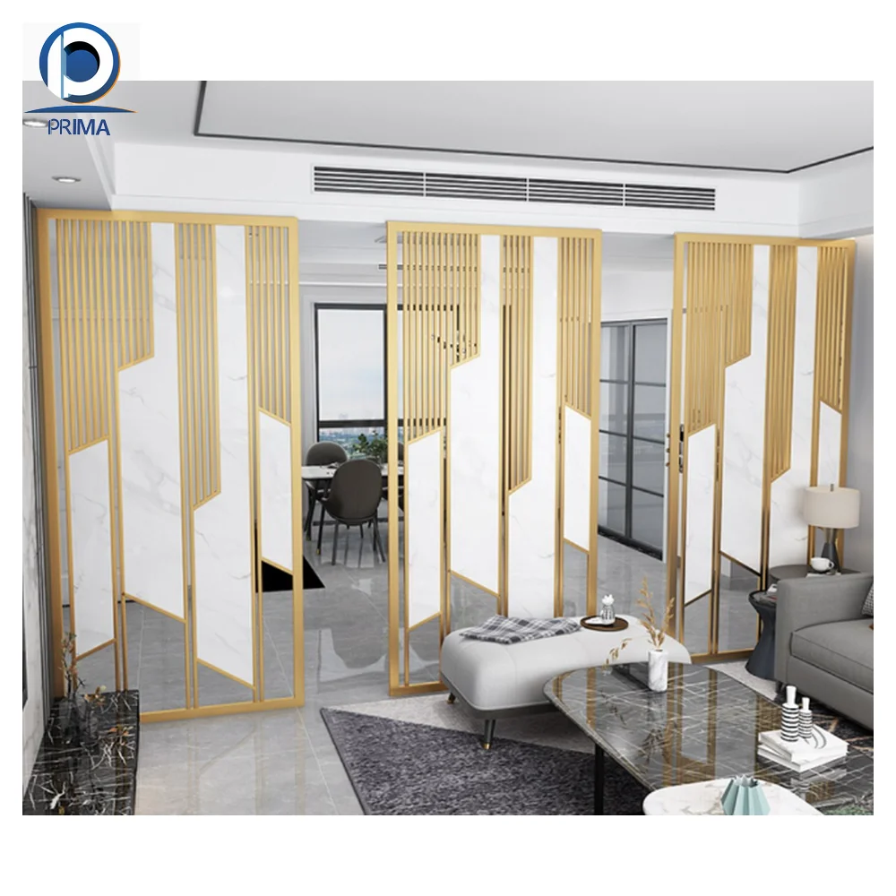 Prima Stainless Steel Folding Screen Still Luxury Gold Laser Cut Privacy Cabinet Partition For Living