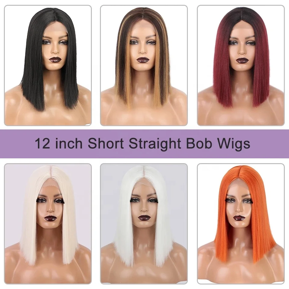 Wholesale wigs synthetic wigs short blonde wigs straight Bob  for women middle part highlights blonde pink orange Cosplay