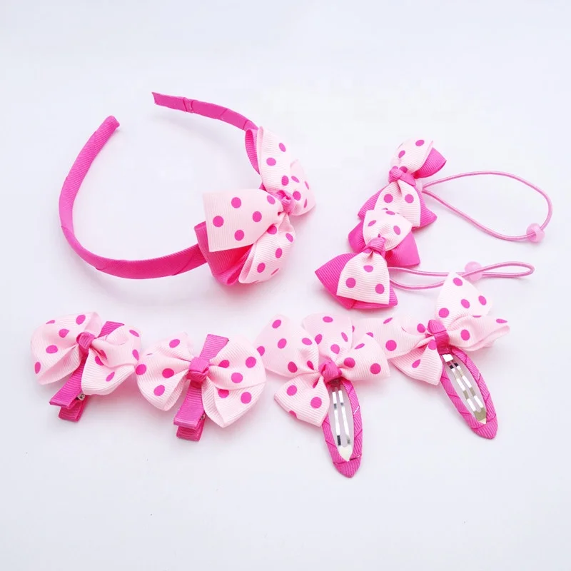 7pcs set Cute Kids Hairbands Baby Girls Hair Bow Clips Pink Flower Bowknot Teens Hair Ties Headwear Hair Accessories