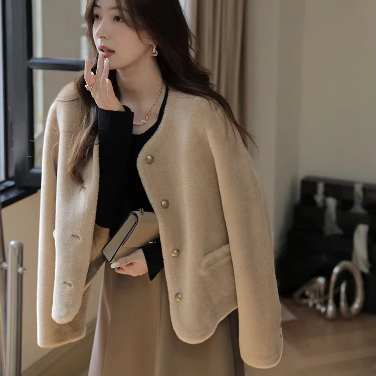 New dropshipping high quality elegant cashmere wool coat female
