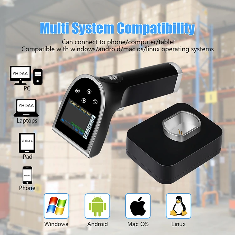 YHDAA Fast Scanning Coms Image Barcode Reader Free Hands 1D 2D Bluetooth Wireless Barcode Scanner Gun With Charging Base