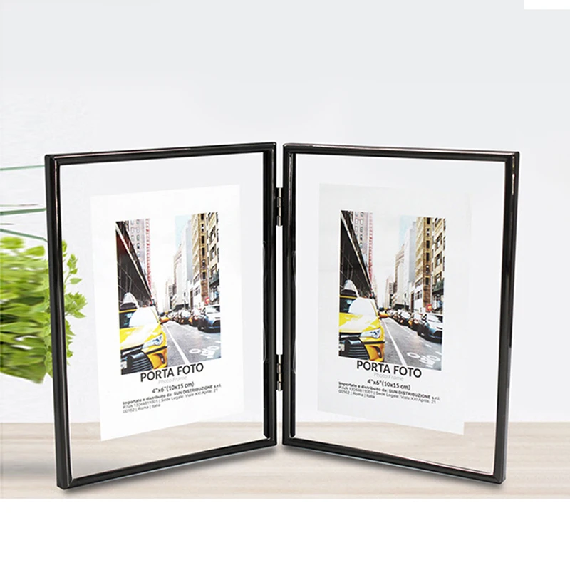 Folding Picture Photo Frames Double Sided Perspective Glass Metal Electroplated Aluminium Marriage Creative Retro Aluminum