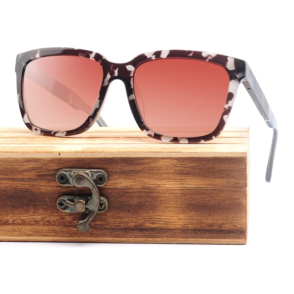 Wooden arms with acetate tips new square fashionable acetate men sunglasses