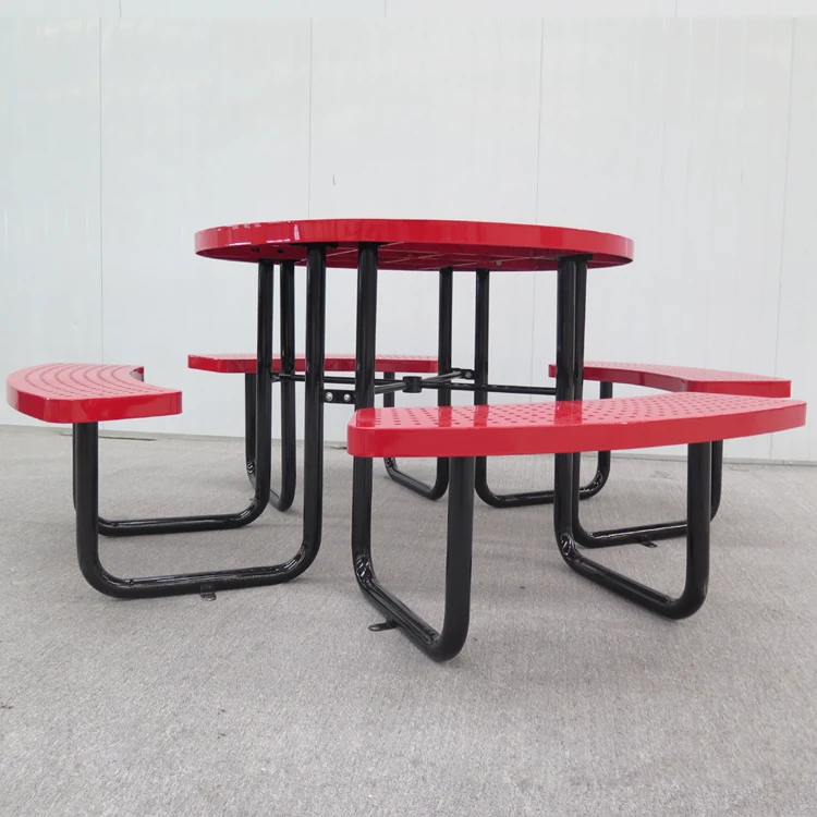 Hot Selling Street Furniture Cast Iron Red Outdoor Round Table Restaurant Tables and Chairs Garden Patio Picnic
