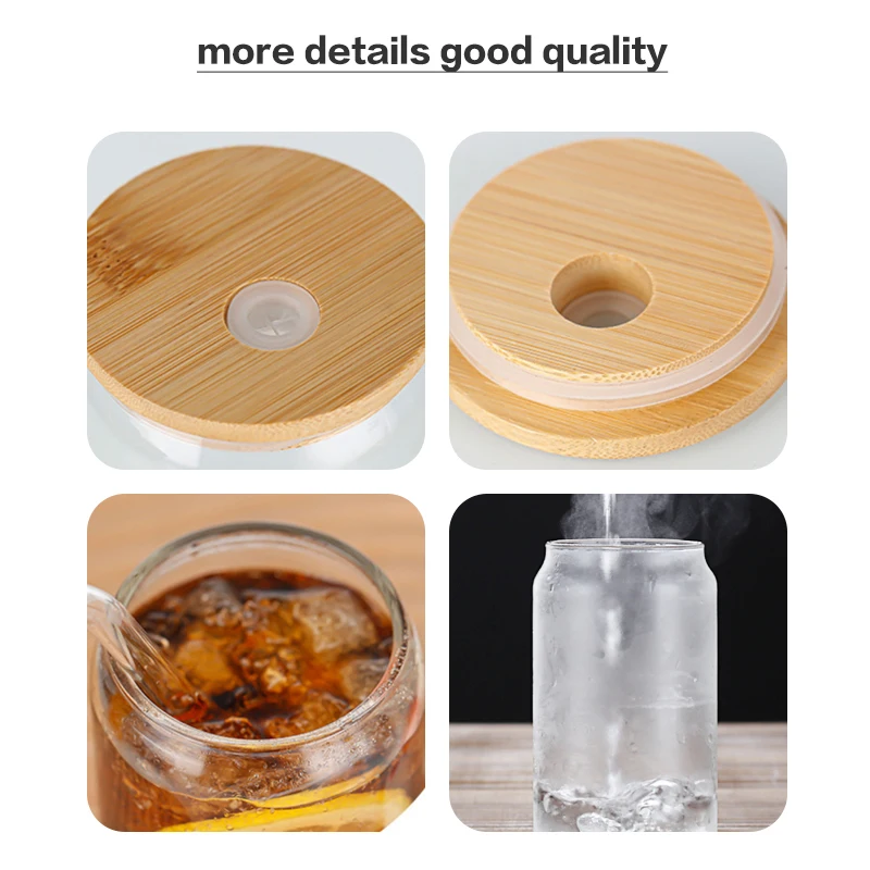 Custom 16oz Borosilicate Glassware Tumbler Cups Mugs Dinking Glasses Beer  cola Can glasses with Bamboo Lid and glass straw
