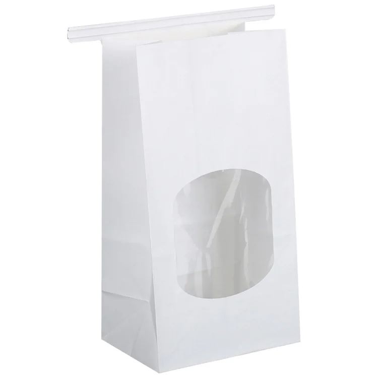 Promotional custom printing greaseproof takeaway kraft packaging fast food tin tie paper bags for bread sandwich with window