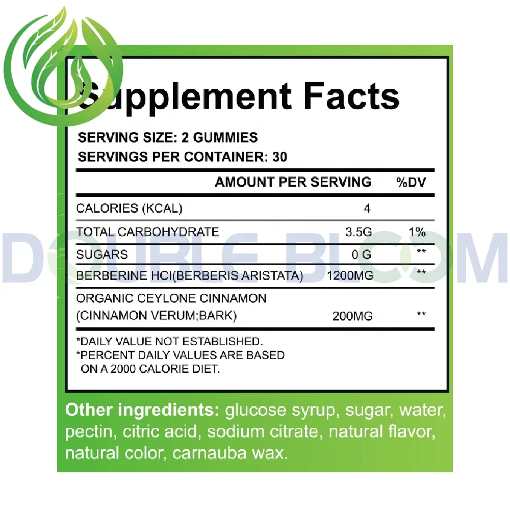 Double Bloom Sugar free berberine gummies berberine with ceylon cinnamon for Metabolism Gut Health HCL Supplement