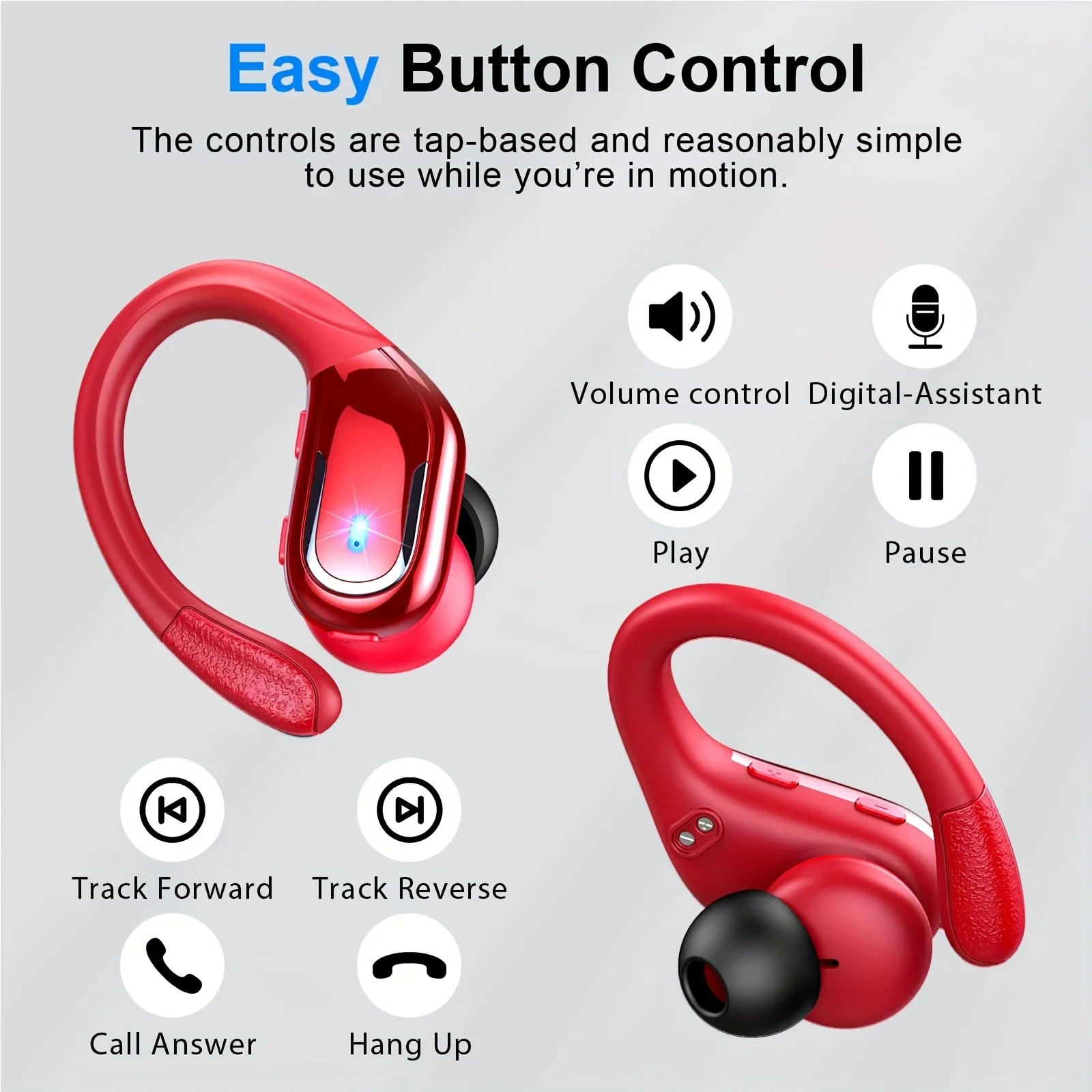 New Wireless Earbuds For Running Sports, Wireless Earphones With Earhooks Pure Bass Sound, 60h Over Ear Headphones With Dual-led
