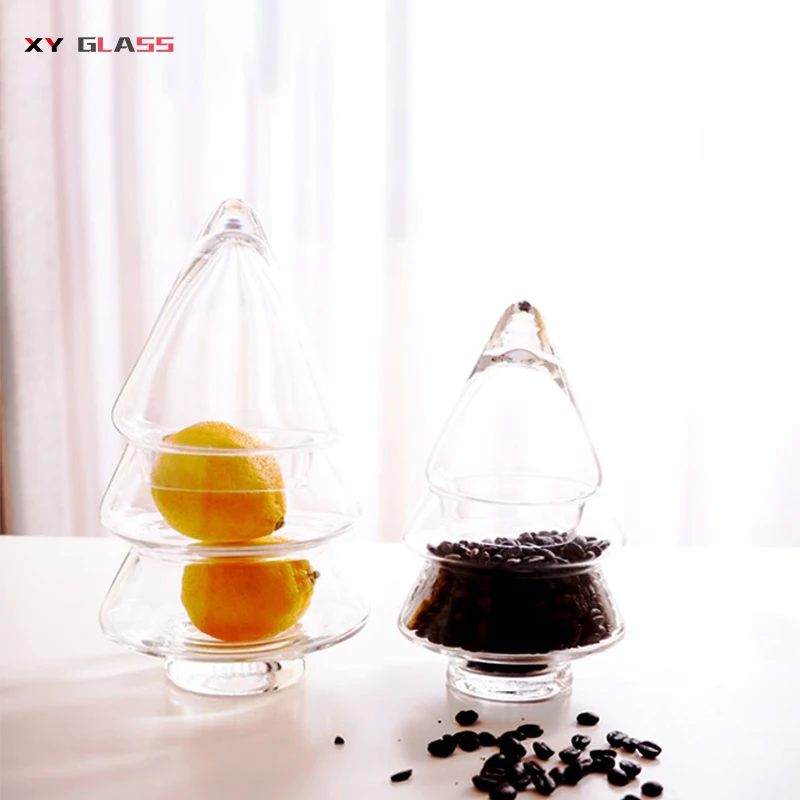 innovation creative christmas tree borosilicate glass biscuit candy storage jar