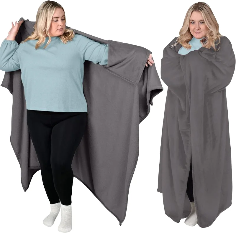 Cape and Cozy Throw Blanket Plush Flannel Fleece Oversized Wearable Hug Sleep Blanket TV Blanket with Sleeves