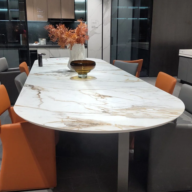 OEM Manufacture Easy Cleaning Black White Marble Sintered Stone Round Dining Table