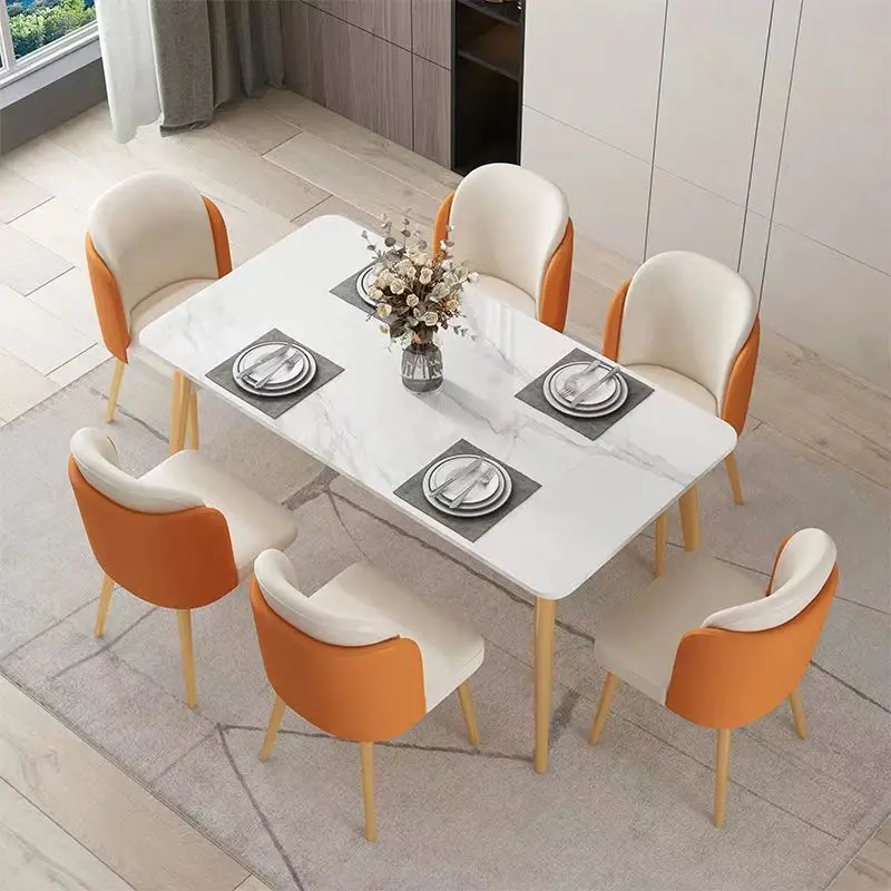 Light luxury marble dining table and chair combination rectangular small apartment home dining table set