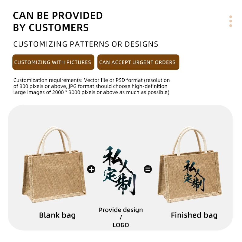 Tote Bag Jute Letter Cotton  Customized Print Jute Tote Bag Natural  Natural Burlap Bag