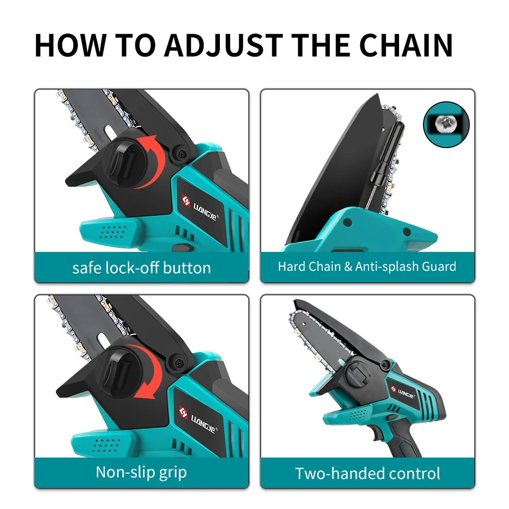 Liangye rechargeable mini wood cutting lithium chainsaw professional handheld mini chainsaw 4 inch