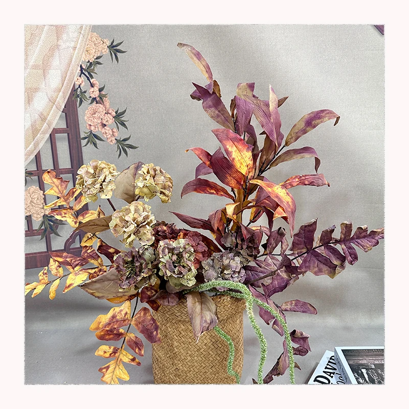 QYY Artificial Dry Pipa Leaves High Quality Silk Burnt Edge Artificial Flowers Autumn Color Home Wedding Decorations