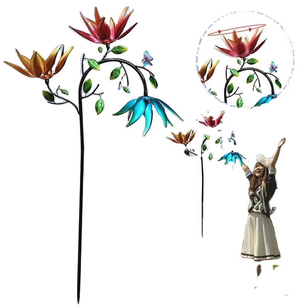 Metal Iron Sunflower Color Windmill Outdoor Iron Art Garden Crafts Decorative Windmill