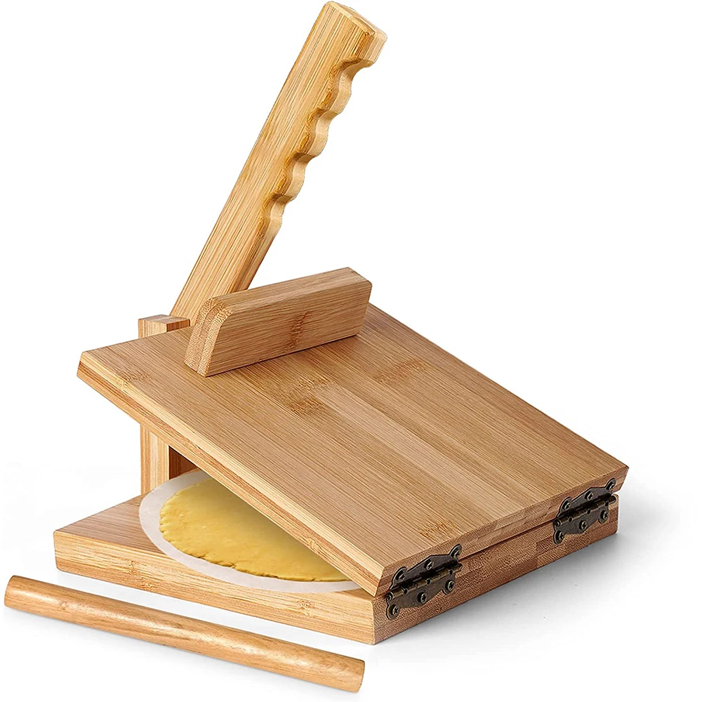 Tortilla Press Roti Maker Large Bamboo Wood Tortilla Press with Rolling Pin Quesadilla Maker for Homemade Tortilla