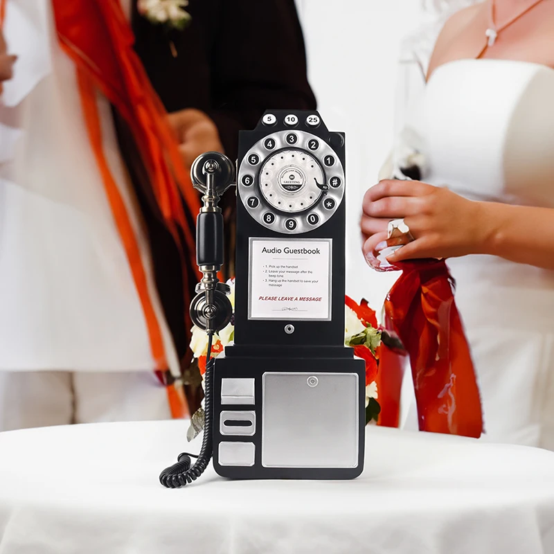 Vert design wedding audio guestbook with telephone booth stand