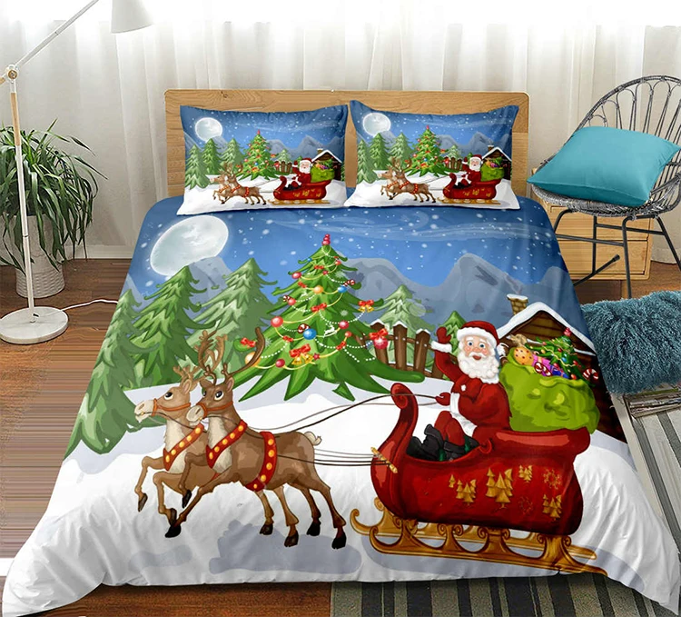 Custom Printed Home Microfiber Adult Bedding Set Christmas Duvet Cover