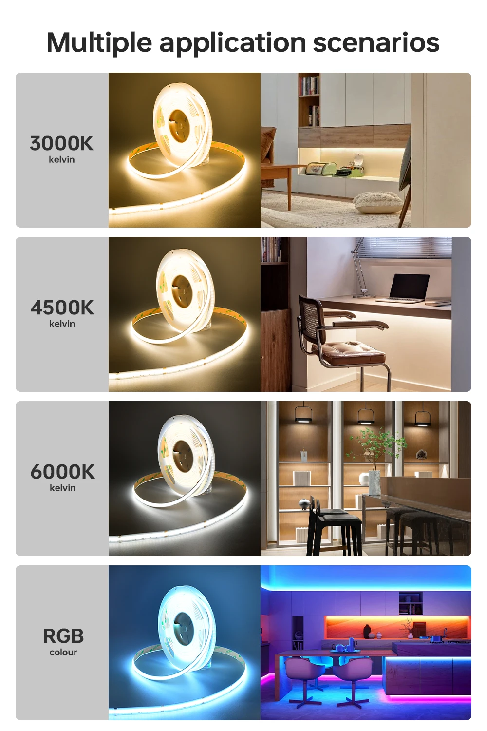 Hot Sales Slim 5mm Brightness 10m/roll 480leds 12v 24v Ra90 8mm Flexible COB Led Flexible Strip Light