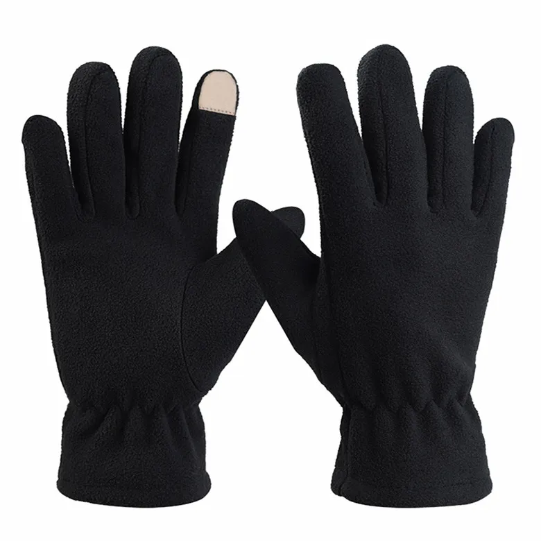 Оптовая продажа, черные изолированные Зимние флисовые перчатки унисекс с логотипом на заказ, сенсорный экран для мужчин и женщин.