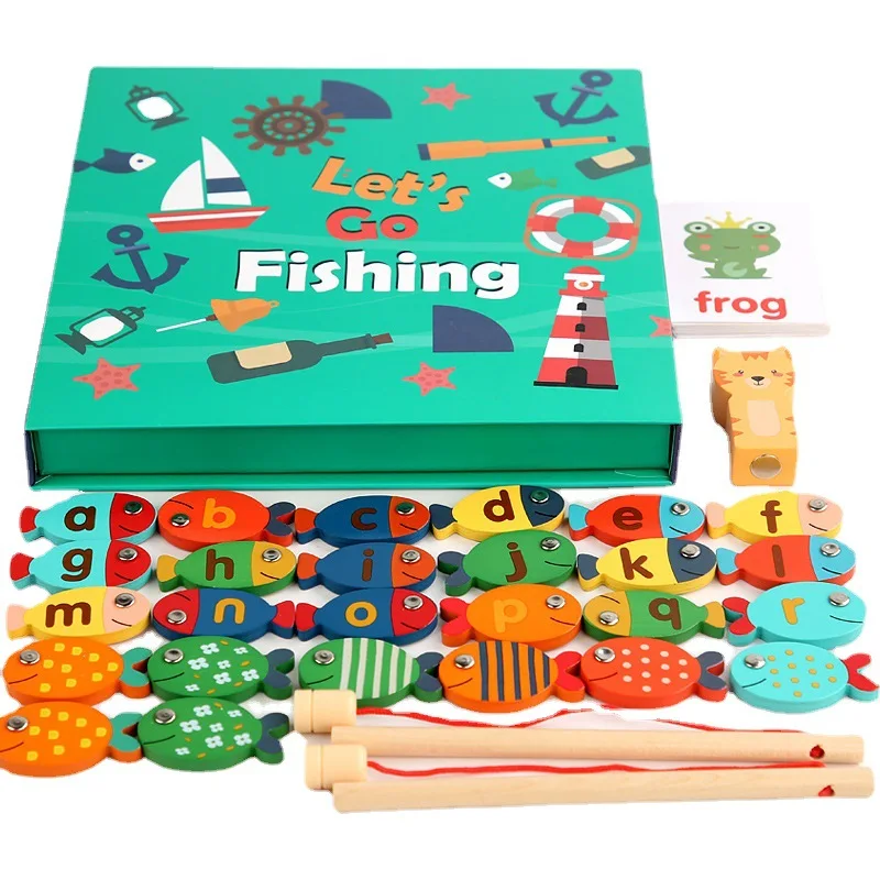 Wholesale Wooden Fishing Toy Fishing Game for Toddlers Educational Alphabet Learning and Counting Dropshipping