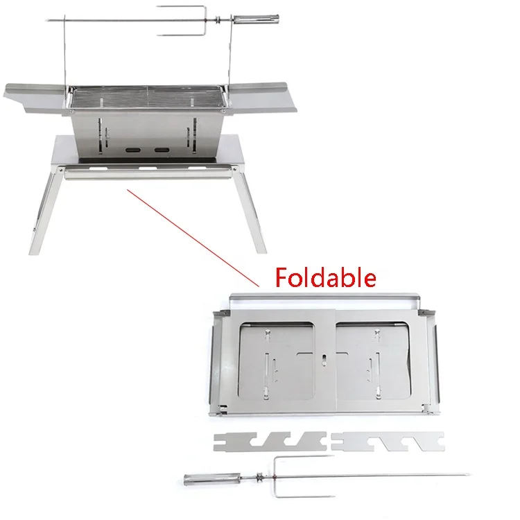 Stainless Steel Portable Folding BBQ Grill Tools New Year Gift Space-Saving Rotisserie for Hiking Camping Park Parties & Picnics