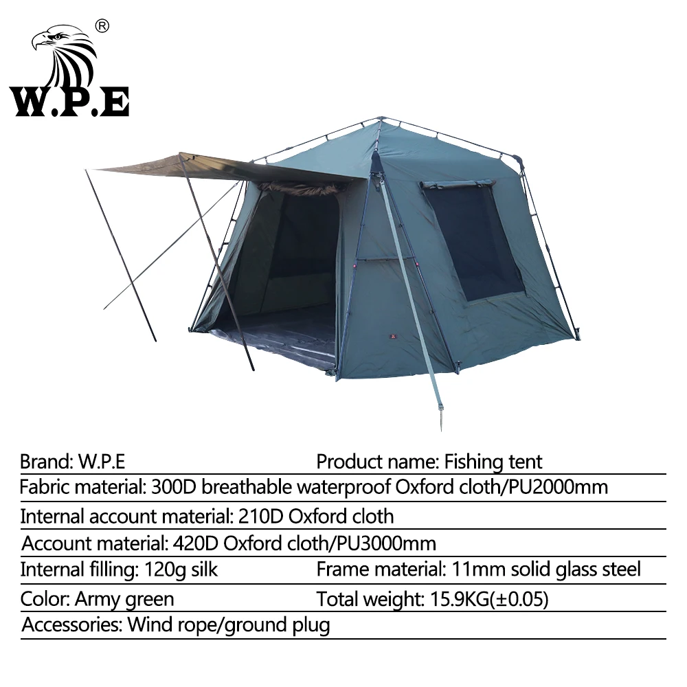 W.P.E New PU 310*310*H210 3500mm 210D Oxford cloth HH waterproof fishing tents for carp bivvy waterproof