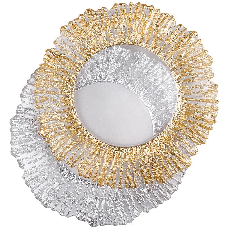 factory directly supply 12 inches Gold and silver Glass plates for wedding kitchen home decoration  gift