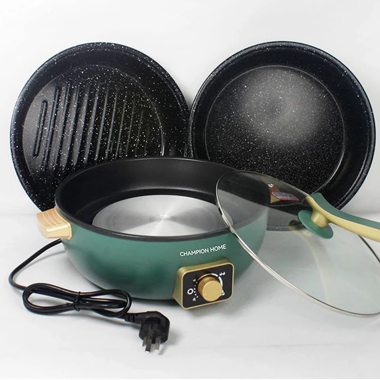 Разноцветные электрические сковороды для пиццы круглой формы с контролем температуры, 1500 Вт, со стеклянной крышкой