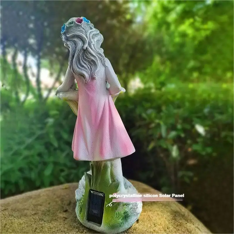 Solar Garden Statue for Outdoor Decor Fairy Garden Figurine with blue Light Resin girl Sculpture Ornament Waterproof Yard Art
