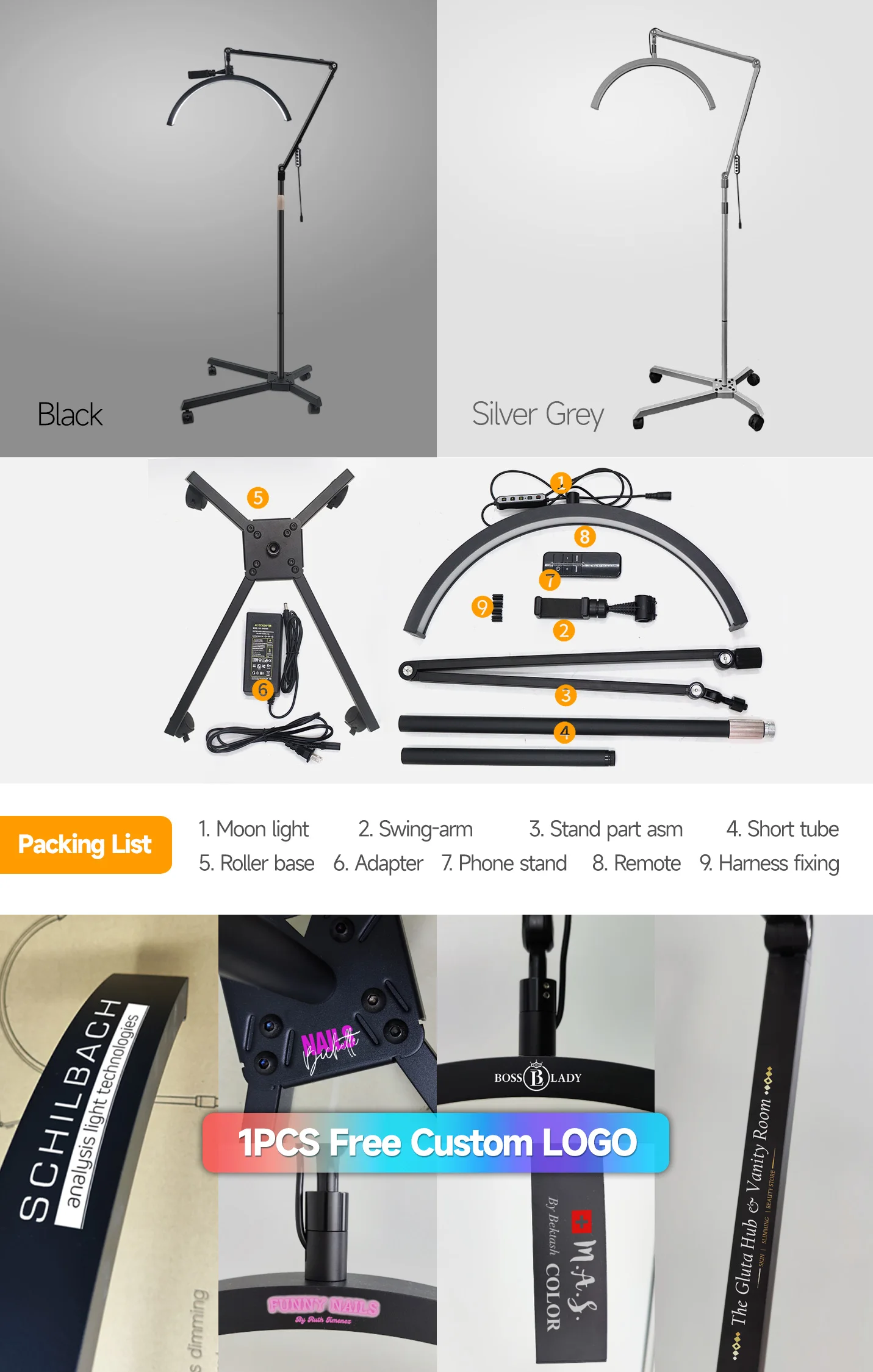 Customized logo 48w 3200-5600k Half Moon curved lengthening eyelash light Extended foldable diamond beauty eyelash light