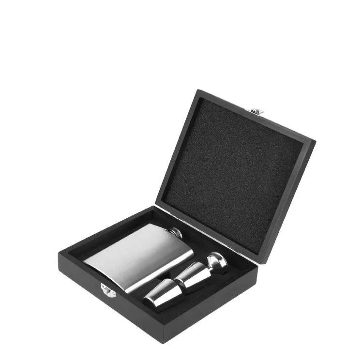 
Stainless Steel Hip Flask Sets With Shot Cups and Wooden Gift box 