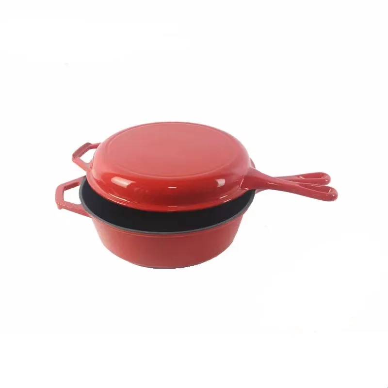 Casseroles covered with frying pan for cooking  Enamel dutch oven with frying pans cover lid