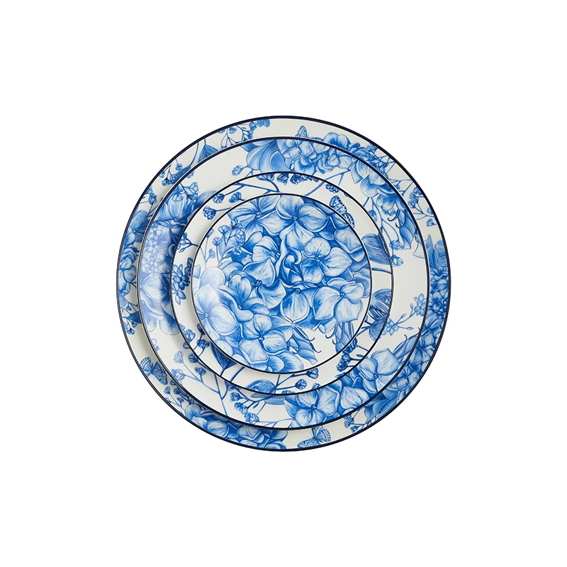 Синий дизайн керамические обеденные тарелки домашняя посуда фарфоровые наборы тарелок