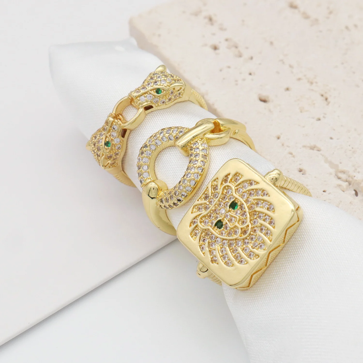 New Fashion Ladies adjustable Gold animal Finger Ring Open CZ Gold Plating Lion ring Jewelry For Women Girl
