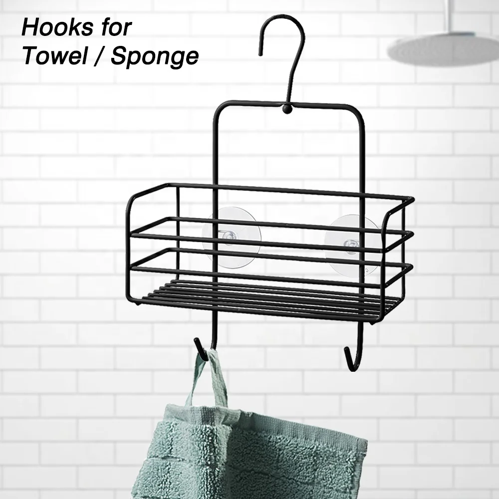 Bathroom Black White Hanging Storage Organizing Handle Basket Shampoo Towel Holder Bath Storage Rack Shower Shelf Without Drilli