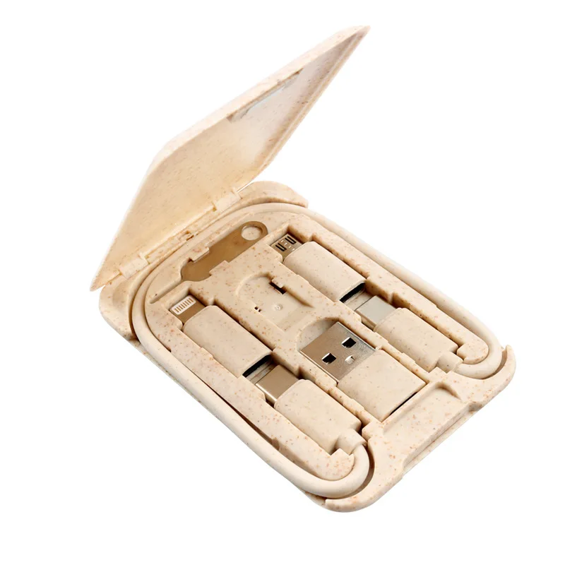 New Gift 4 In 1 New Design Box With Mirror Multi-functional Storage Box Data Cable Set For Mobile Phone