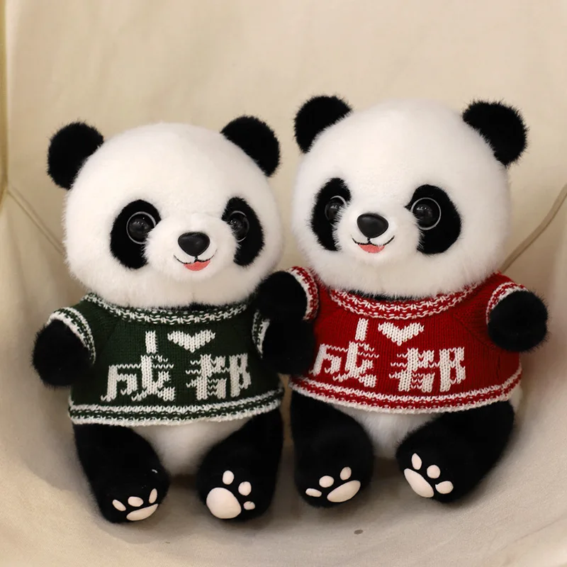 25cm Unisex Cute Simulation Panda Doll with Scarf Sweater and Plush Toy Usb Birthday OPP Bag Bear PP Cotton Filled Gift for Kids