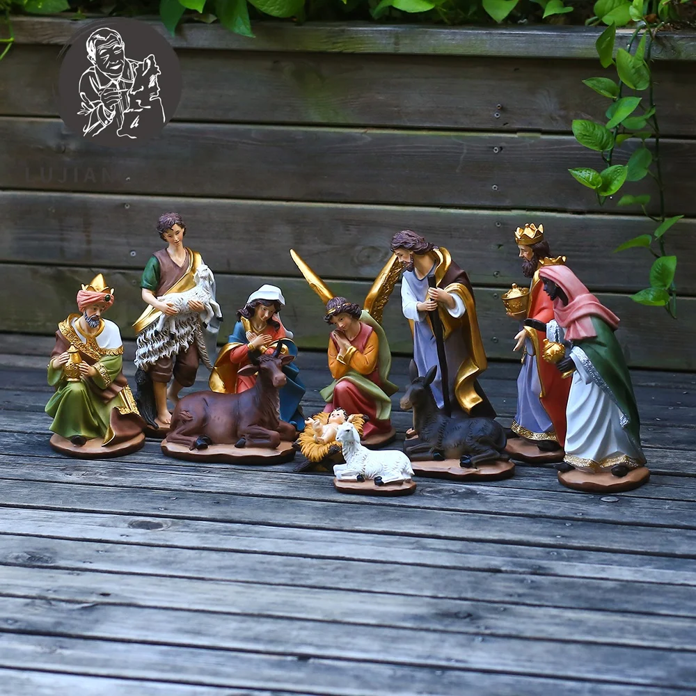 Christmas Set Gifts Bethlehem Nights Christmas Nativity Scene Classic Figurines Religious Indoor Decoration Resin Ornament