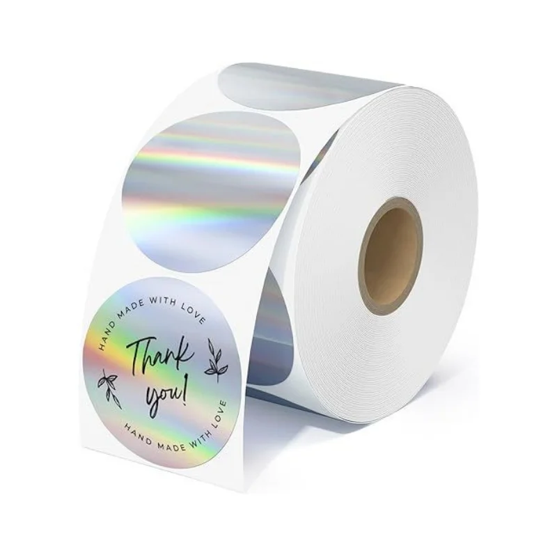 Custom Direct Thermal Label Printer 2 Inch Round Pink Gold Clear Holographic Transparent Thermal Stickers Labels