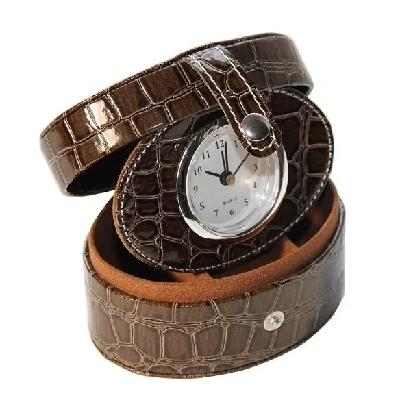 Fashion Customized Pu Leather Travel Alarm Clock With Jewelry Box LG2049C