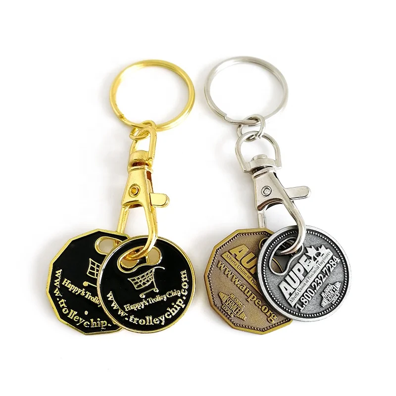 Trolley Token Keyring Custom New Loonie Coin Metal Chip Shopping Cart Release Shopping Supermarket Locker Keychain