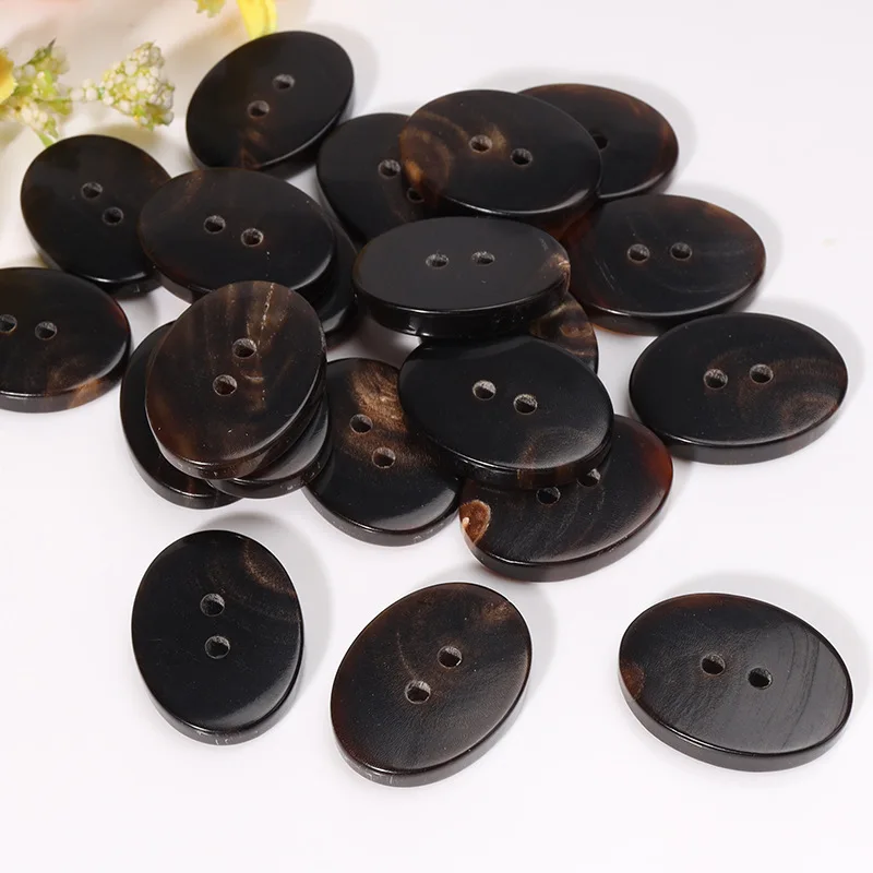 High Quality Dk Brown 2-holes Buffalo Horn Button for Suit or Over Coat