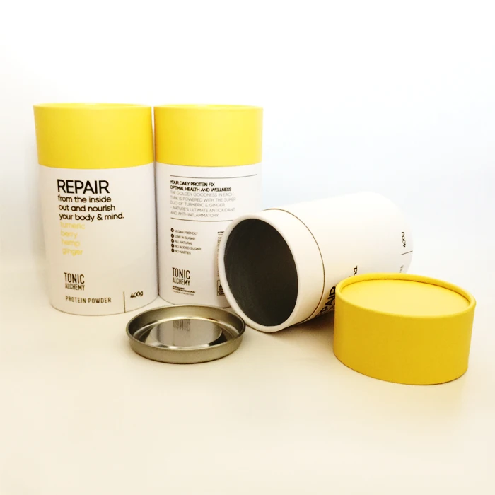 Custom Round Cardboard Food Grade Airtight Canister Paper Tube for protein Powder Packaging