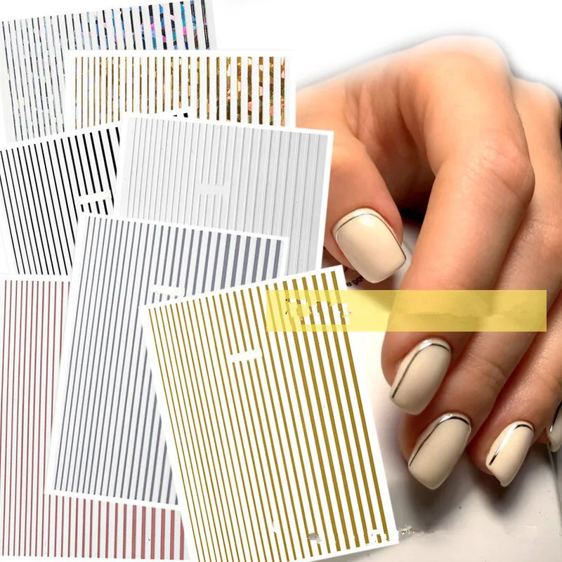 Rose Gold Silver 3D Nail Sticker Curve Stripe Lines Nails Stickers Adhesive Striping Tape Nail Art Stickers Decals