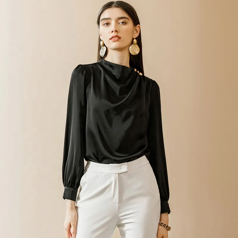 Office Tops for Women Ladies Top Blouse Satin Polyester Chiffon Silk Fabric Material Production Wholesale Blouses