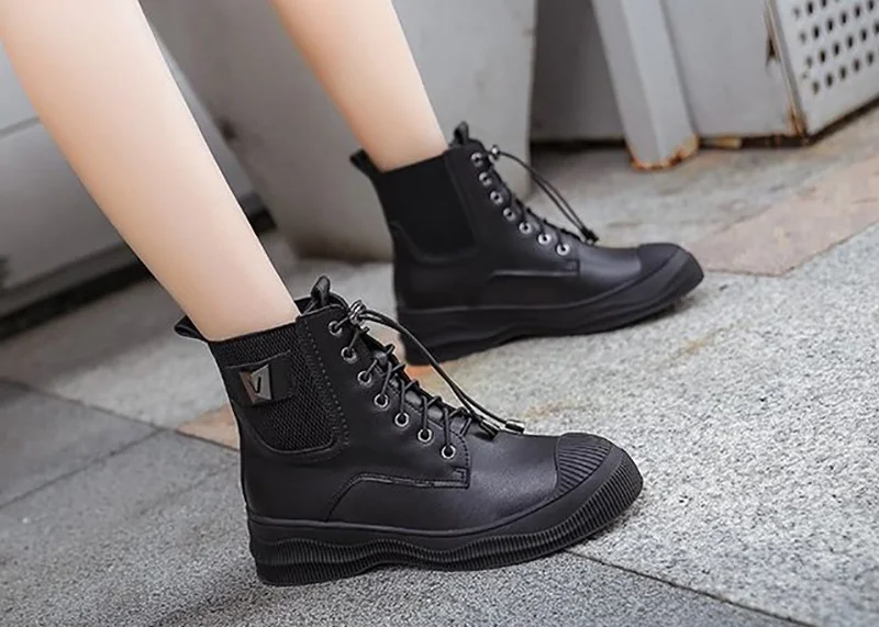 Autumn Winter 2022 Breathable Women Ankle Boots Shoes Martin Black Short Boots For Ladies Girls